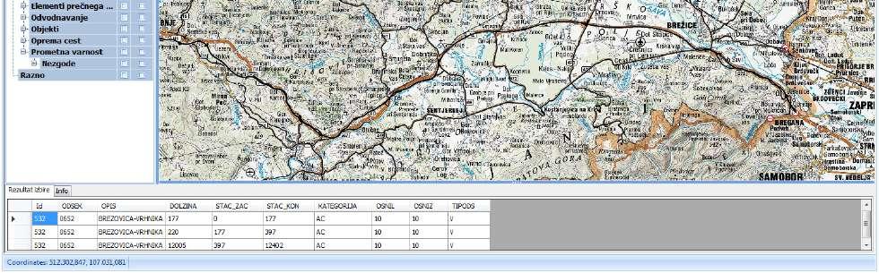 Slika 200: Prikaz podatkov LEGENDA SLOJEV Vsak uporabnik ima na voljo Osnovno BCP DARS mapo (BCPDarsMap).