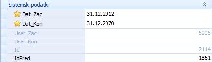 Slika 54: Skupna tabela User_Zac User_Kon Pred Uporabnik, ki je zapis vnesel ali spreminjal Uporabnik, ki je zapis spreminjal ali zaključil entifikacija zapisa entifikacija predhodnega zapisa Dodatna