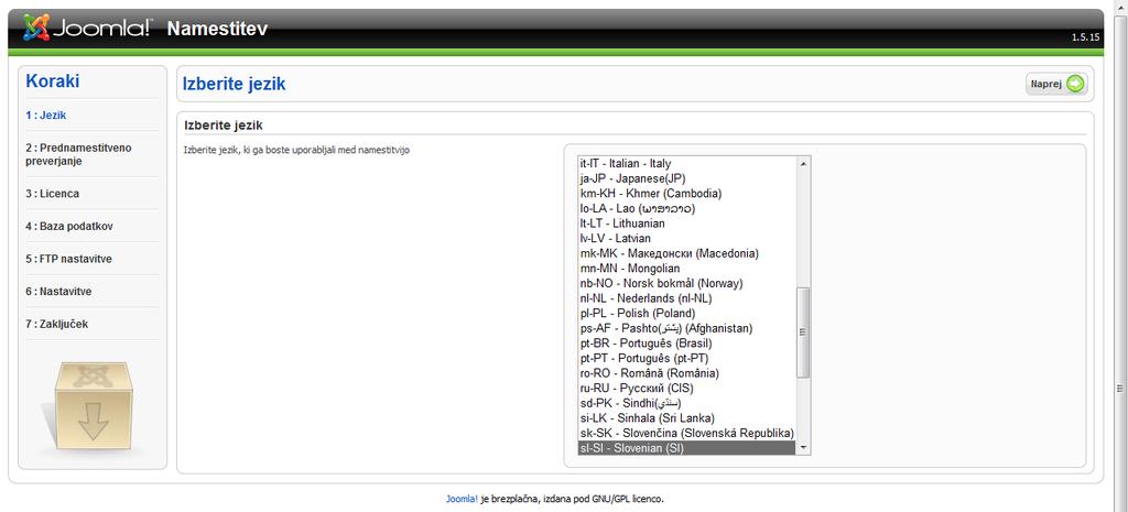 V našem primeru smo datoteke naloţili na streţnik preko odprtokodnega programa FileZilla 3.3.2.1. Slika 10: FTP prenos datotek programa Joomla! na strežnik Datoteke namestimo v korensko (ang.
