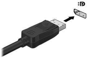 Video ali zvočno napravo priključite v vrata DisplayPort na naslednji način: 1. Priključite en konec kabla DisplayPort v vrata DisplayPort na računalniku. 2.