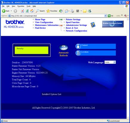 Za omrežne uporabnike 3 Spletno upravljanje (spletni brskalnik) Tiskalni strežnik Brother je opremljen s spletnim strežnikom, ki omogoča nadzor stanja ali spreminjanje nekaterih konfiguracijskih