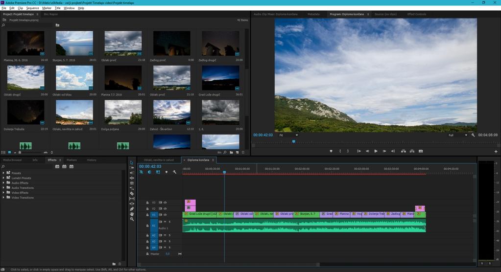 3.5.2. Adobe Premiere Za sestavljanje končnega videa iz fotografij, ki smo jih izvozili iz programa Adobe Photoshop Lightroom, obstaja veliko različnih programov.