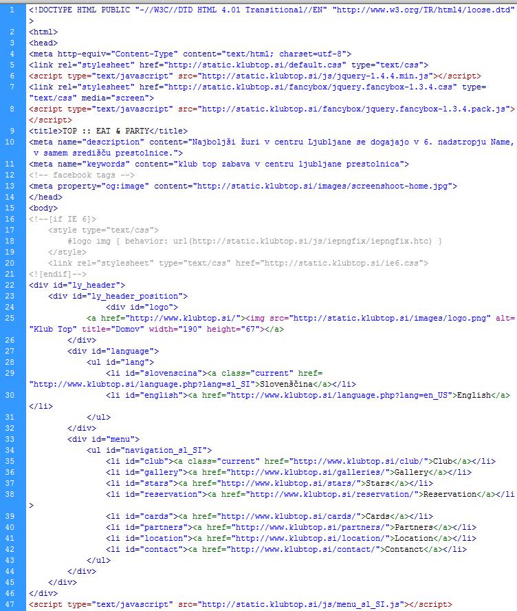 Priloga Priloga 1: HTML koda vstopne spletne strani