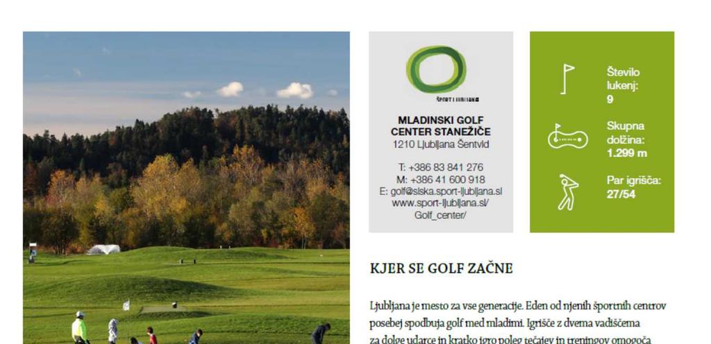 Slika 27: Objava v STO publikaciji Golf igrišča Slovenije Vir: Arhiv, 2018; Šport Ljubljana Priprava letnega načrta oglaševanja Kazalec št.