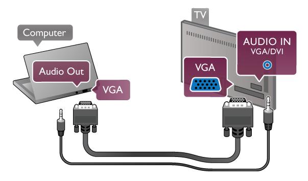 Ra!unalnik Ra!unalnik lahko pove"ete s televizorjem in ga uporabljate kot ra!unalni#ki monitor. S kablom VGA Uporabite kabel VGA, da priklju!ite ra!unalnik na priklju!