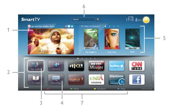 Za!etna stran aplikacije Smart TV Za!etna stran aplikacije Smart TV je va"a povezava z internetom. S storitvijo Online TV si lahko izposodite filme, berete!