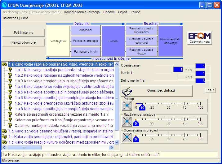 Slika 5: Tipično okno programa GOA/SAETO v slovenskem jeziku Program omogoča, da vprašalnik shranjujete in ga izpolnjujete postopoma.