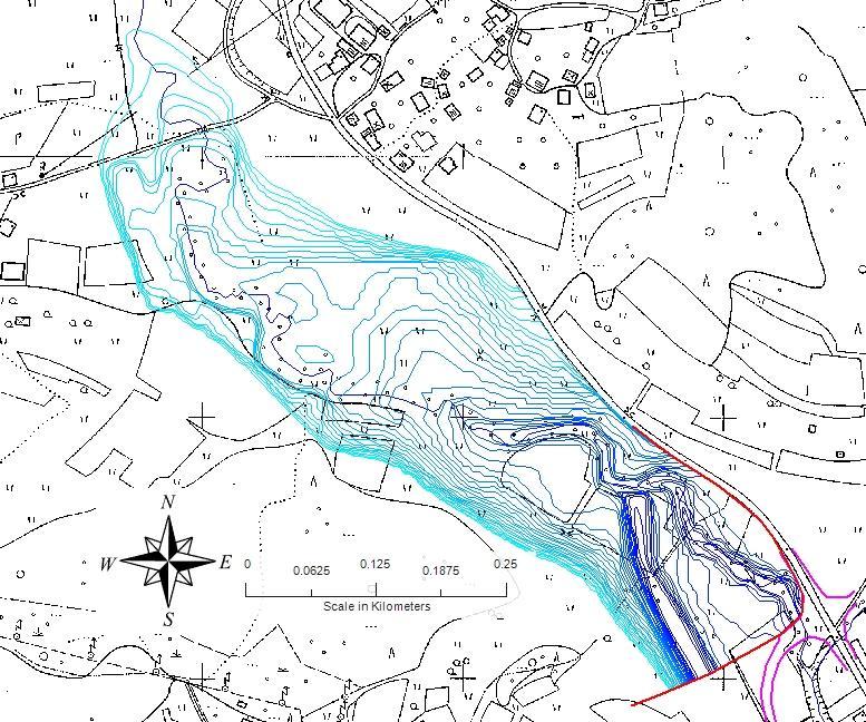 23 moramo upoštevati tudi kriterij, da se za potrebe zadrževalnega bazena zapre dolino na najožjem delu njene širine Torej naš potencialni poplavni prostor obsega območje med novo premostitvijo in