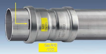 mm z oznako za plin Cilindrična cevna uvodnica Dvojno zatiskanje Sl. G-19 Spojke za zatiskanje Sanpress Inox G XL Označena globina vstavljanja Sl.