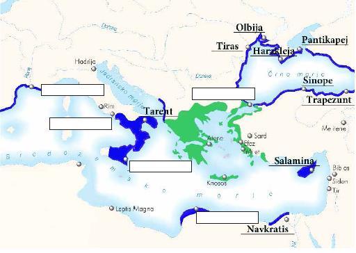 Masilija Bizanc Kime Sirakuze Kirene Zakaj je prišlo do grško-perzijskih vojn 4. a) Halikarnas, Milet, Efez b) Po kopnem in po morju. c) Bitka na MARATONSKEM POLJU je leta 490 pr. Kr.