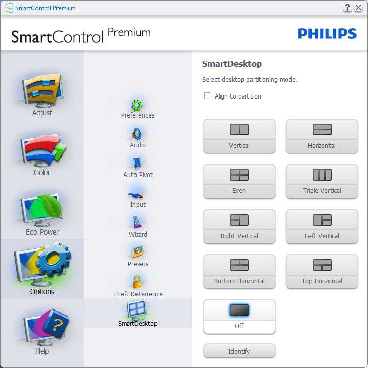 4. Optimizacija slike 4.4 Vodič SmartDesktop SmartDesktop SmartDesktop je del paketa SmartControl Premium. Namestite SmartControl Premium in v Options (Možnosti) izberite SmartDesktop.