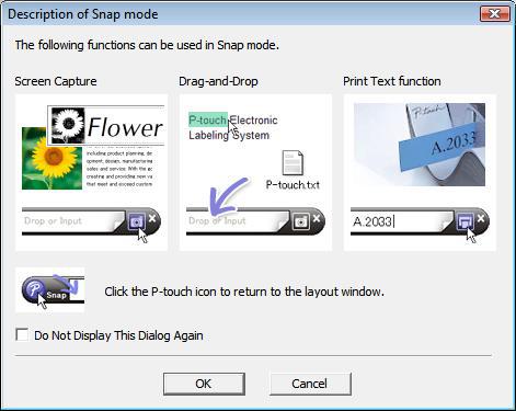 Uporaba programa P-touch Editor Način Snap (Hitri) Ta način omogoča snemanje celotnega ali dela zaslona računalnika, tiskanje kot slike in shranjevanje za uporabo v prihodnje.