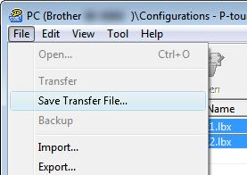 Prenos predlog s programom P-touch Transfer Express (samo Windows) c Kliknite [File] (Datoteka) - [Save Transfer File] (Shrani datoteko za prenos).