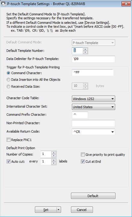 Tiskanje nalepk s funkcijo P-touch Template Priprava 5 Preden bralnik črtne kode povežete s tiskalnikom, določite nastavitve bralnika črtne kode z nastavitvami P-touch Template settings (Nastavitve