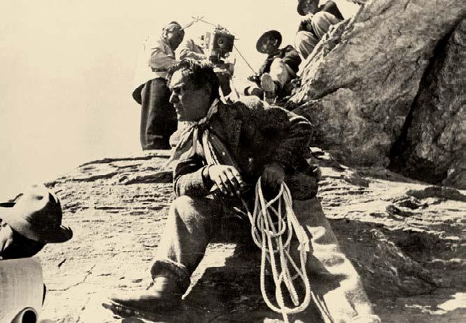 Luis Trenker med snemanjem filma Der Berg ruft (1938) arhiv SWR.