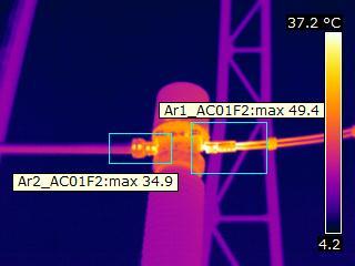 Na sliki 2.15 levo je prikazan termogram tokovnega merilnega transformatorja AC01F2, na sliki 2.15 desno pa je prikazan termogram tokovnega merilnega transformatorja AC01F3. Slika 2.