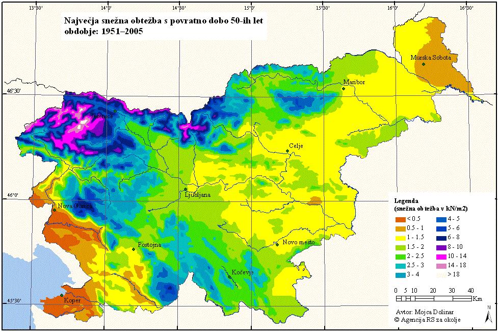 14 3.1.1 Snežne razmere v Sloveniji Posledica prepleta številnih dejavnikov, kot so lega, relief, usmerjenost gorskih grebenov in bližina morja, je zelo raznoliko podnebje na majhni površini Slovenije.