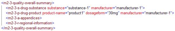 38 Slika 3.6: XML za poglavje 2.3 Quality overall summary Slika 3.7: Opis DTD za dokumenta o substanci in produktu Modul 3 vsebuje podatke o proizvajalcu aktivne substance in produktu.