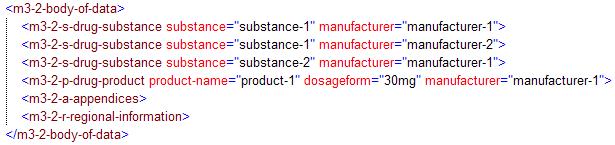 39 Slika 3.8: Definiranje atributov za aktivno substanco in produkt Slika 3.9: DTD za definicijo mape o substanci in produktu Poglavje o produktu vključuje več neaktivnih substanc (excipients).