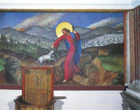 KULTURA Kristus dobri pastir; Lokev na Krasu, 1942/43. Jezus sreča svojo mater (stenska poslikava); Hrenovice pri Postojni, 1942/43.