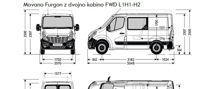 Tehnični podatki 3 z dvojno kabino (FWD) z dvojno kabino (FWD) Splošne tehnične specifikacije L1H1 L1H2 L2H2 L3H2 Splošne tehnične