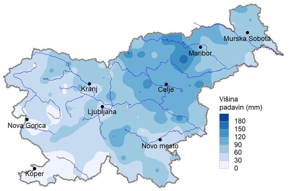Proti severovzhodu države se je primanjkljaj padavin manjšal. V Zasavju, na Štajerskem, Koroškem in v Pomurju je bilo dežja vsaj za tri petine dolgoletnega povprečja.