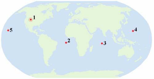 3.2 Kontrolni segment Sestavlja pet zemeljskih postaj, ki so enakomerno razdeljene blizu ekvatorja po obsegu Zemlje (slika 3.