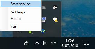 Slika 20: Prikaz trenutnega stanja IMiS /Capture Service: zaustavljen Z desnim klikom miške na IMiS ikono se prikaže meni.