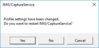 Slika 27: Pogovorno okno za ponovni zagon storitve IMiS /Capture Service S klikom na gumb»yes«se prične postopek ponovnega zagona storitve IMiS /Capture Service.