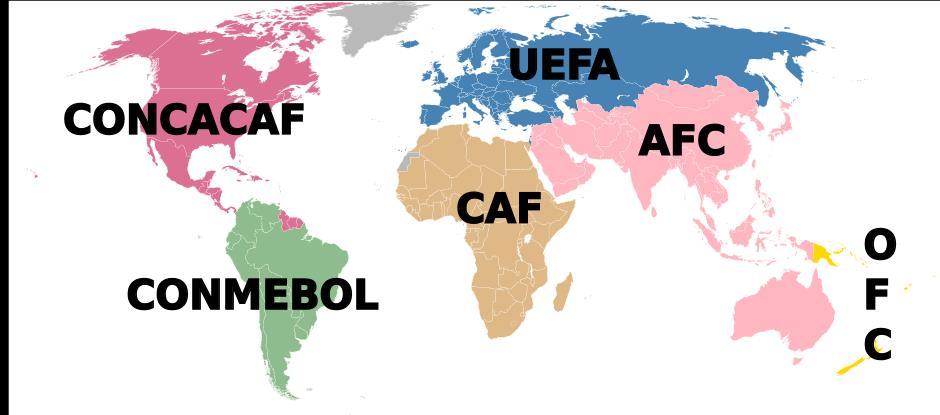4.5 KONFEDERACIJE FIFA se organizacijsko deli na šest večjih področjih, ki se imenujejo konfederacije.