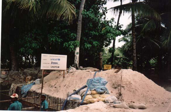 Na zgornji sliki (slika 37) je dhoni naplavilo precej v notranjost domačinskega otoka Maafushija, kjer je ostal do danes. Modre črte na palmah označujejo višino do katere je segel tsunami.
