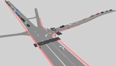 Draksler, J. 2016. Analiza sodobnih programskih orodij za modeliranje križišč. 31 Slika 5: Prikaz prometnega toka na modelu 4.2.3 Kontrola in nadzor prometa V splošnem glede na nadzor prometa križišča delimo na nesemaforizirana in semaforizirana križišča.