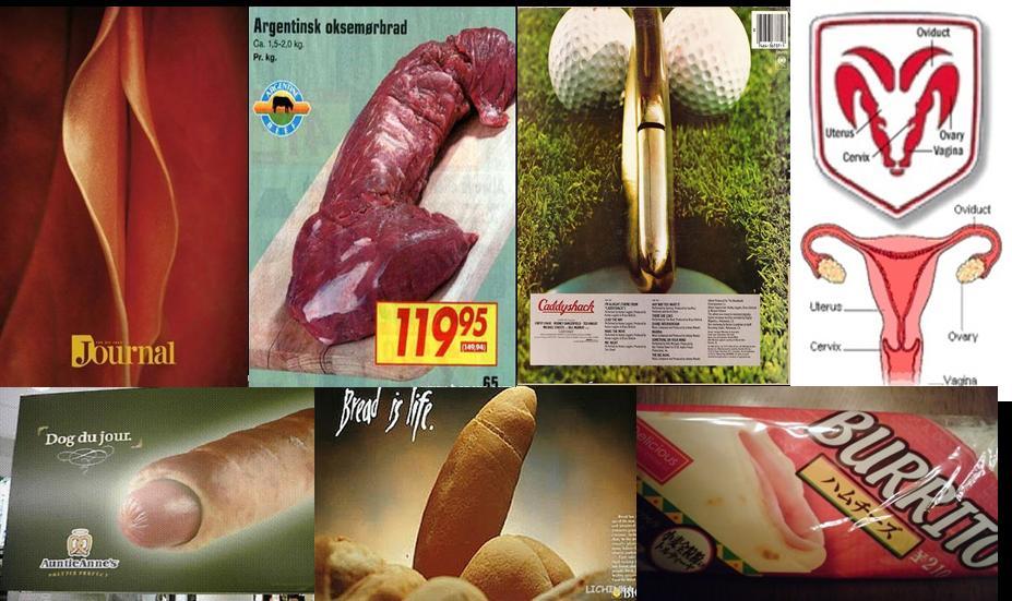 Oglasi za pekovske izdelke, golf, mesno industrijo, kozmetiko in stilizacijo logotipov vsebujejo spolno konotacijo (slika 4.1.12).
