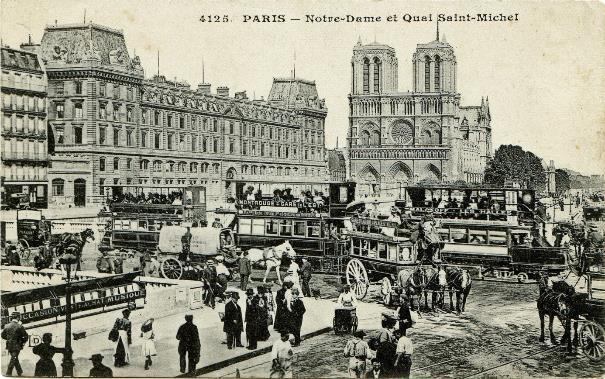 Slika 8: Fotografija iz Pariza okoli leta 1900. Na levi je palača policijske prefekture, kjer je Prežih z drugimi tujci čakal na dovoljenje.