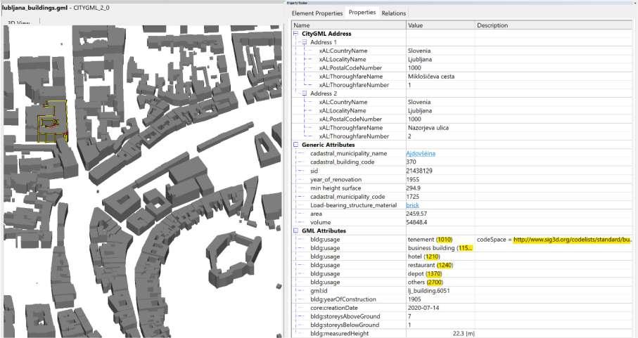 57 Mandrile, M. 2020. BIM as a multiscale facilitator for built environment analysis. Figure 44: CityGML model in FZK Viewer 42, displaying the usages exported by the Importer/Exporter tool.