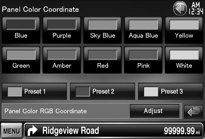 Koordinacija barv plošče Nastavi gumb za osvetlitveno barvo. Prikaz ekrana barv Pritisnite [ ] > [ ] > [Display] > [Color].