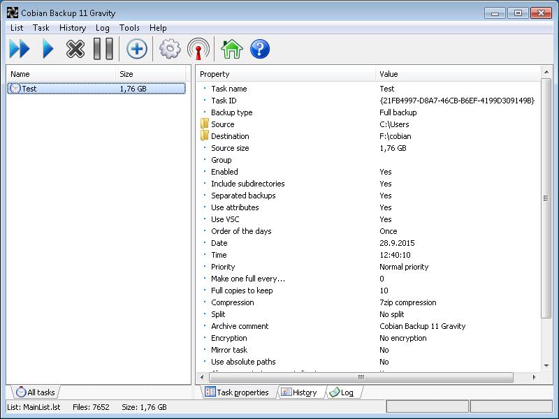 podatkov. Slika 8.13: Vmesnik orodja za arhiviranje Cobian. Programsko orodje nima čarovnika za nastavitev arhiviranja.