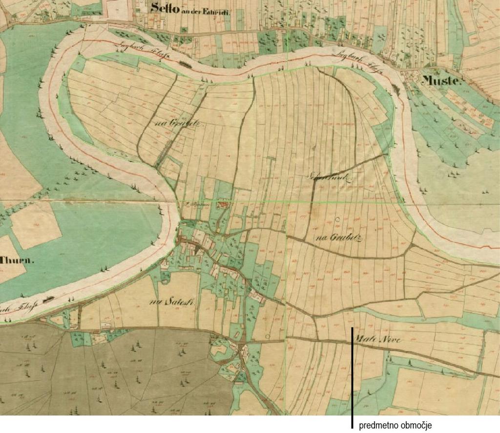 Slika 6 Lokacija na Franciscejskem katastru (cca. 1828). Vir. ARS, MK.