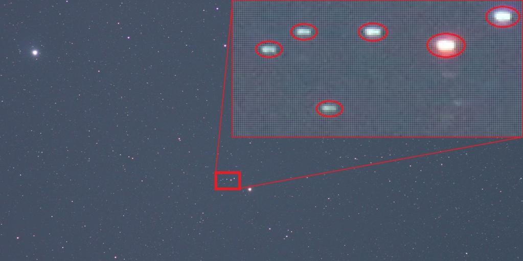 60 5 Rezultati Slika 5.2: Dolžina sledi zvezde pri času zaklopa 5 min Pri dobri polarni nastavitvi montaža doseže večjo natančnost, napaka na fotografijah tako ni vidna.