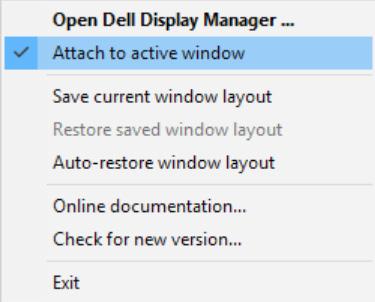 Prilaganje orodja DDM v aktivno okno (velja samo za Windows 10) Ikono DDM lahko priložite trenutno aktivnemu oknu. Kliknite ikono za preprost dostop do spodnjih funkcij.