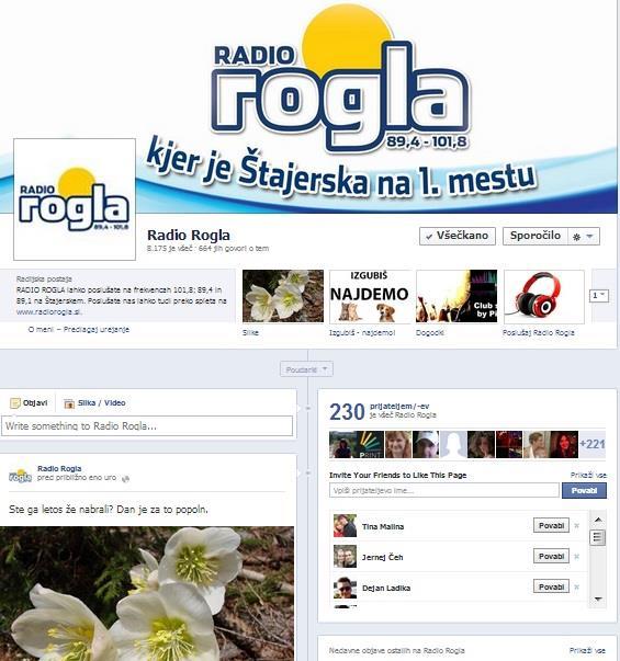 Slika 8: Facebook profil Radia Rogla Vir: https://www.facebook.com/radiorogla?fref=ts, 09. 01.