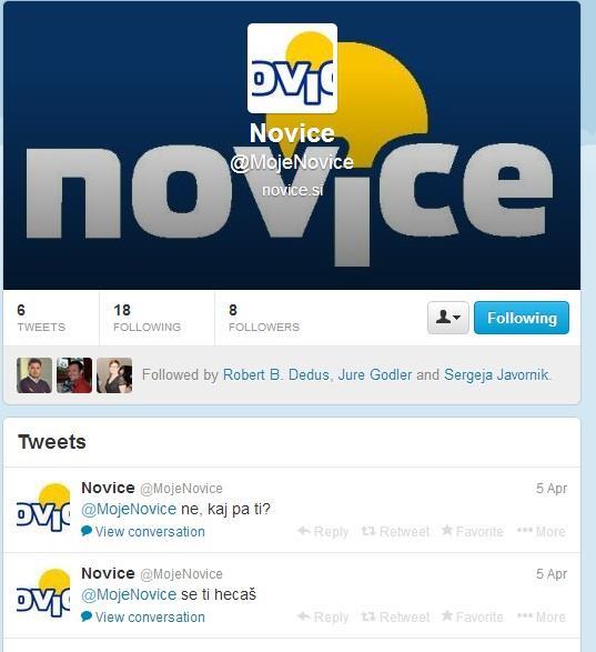 Slika 10: Twitter profil Novic in Radia Rogla