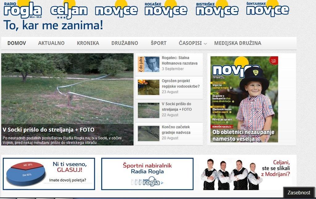 Slika 13: Nov spletni portal Novice.si Vir: Lasten Naša novica z naslovom 'V Socki prišlo do streljanja' je objavljena na spletnem portalu. 4.