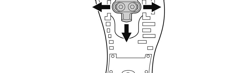 NAMESTITEV Nastavitev položaja ploščice 1. Ploščice pedala imajo nastavitveni razpon 20mm v smeri naprej-nazaj ter 5mm v smeri levo-desno.