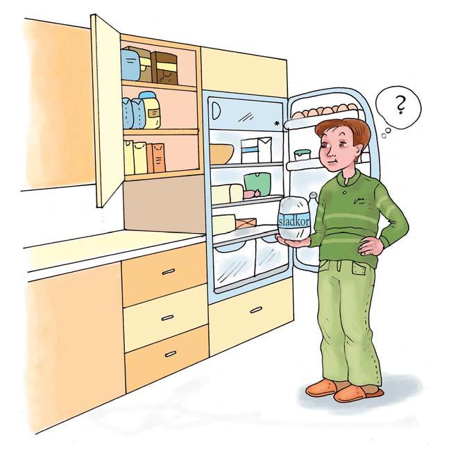 GOSPODINJSTVO 6 KONZERVIRANJE IN SHRANJEVANJE ŽIVIL Zakaj nekatera živila, kot sta sladkor in moka, shranjujemo v kuhinjski omari, medtem ko meso in mleko shranjujemo v hladilniku?