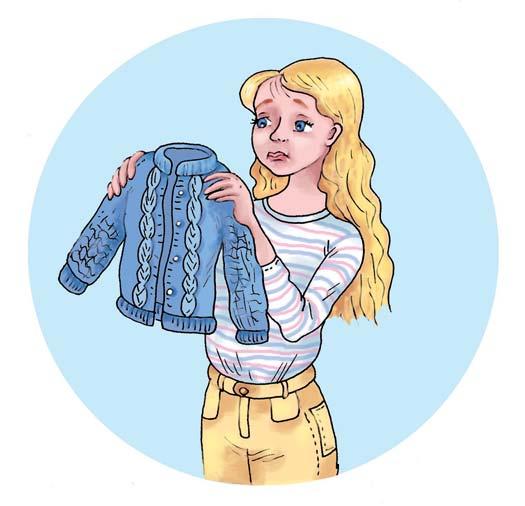 VZDRŽEVANJE TEKSTILA Kako skrbiš za svoja oblačila? Ugotovi, kaj je Maja pri pranju volnene jopice spregledala, da se je ta tako skrčila.