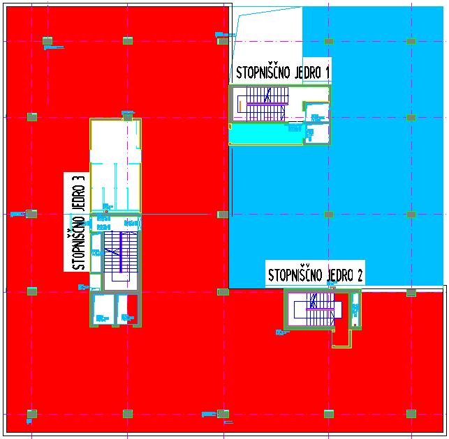 Čoh, M. 2012. Projektiranje AB stropne konstrukcije poslovno-stanovanjskega objekta. 13 Rdeča barva prikazuje sestavo tlaka pisarn (T-N_01), svetlo modra prikazuje sestavo tlaka terase (T- T_01).