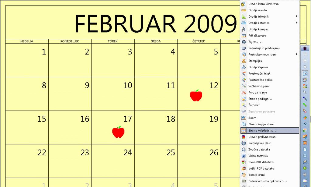 Slika 24: Stran z mreţo Stran s koledarjem Med predpripravljenimi stranmi najdemo tudi koledarje.
