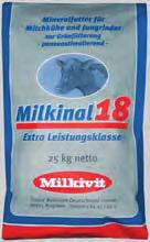 Milkinal 18 za krave molznice in mlado govedo na paši in z zeleno krmo 100-200 g na žival in dan Dopolnjuje
