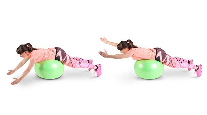 Še ena verzija vaje za hrbet na telovadni žogi! Tudi pri tej vaji uporabljate praktično vse mišice jedra - ohranite ravnotežje in izboljšajte svojo stabilnost!